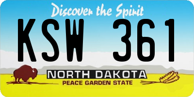 ND license plate KSW361