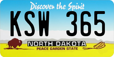 ND license plate KSW365