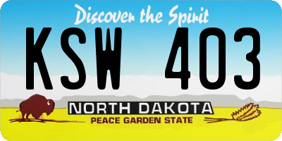 ND license plate KSW403