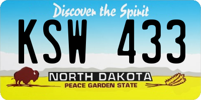 ND license plate KSW433