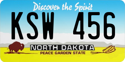 ND license plate KSW456
