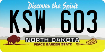 ND license plate KSW603