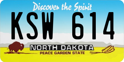 ND license plate KSW614