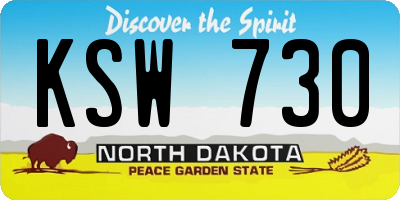 ND license plate KSW730