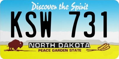 ND license plate KSW731