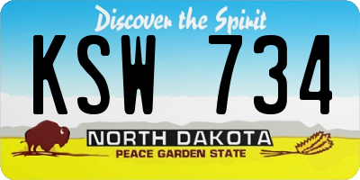 ND license plate KSW734