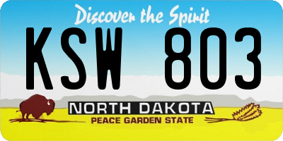 ND license plate KSW803