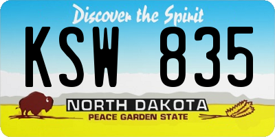 ND license plate KSW835