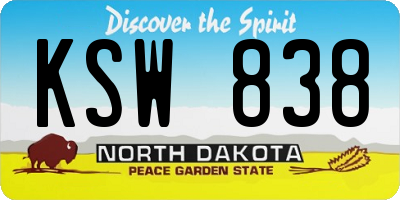 ND license plate KSW838