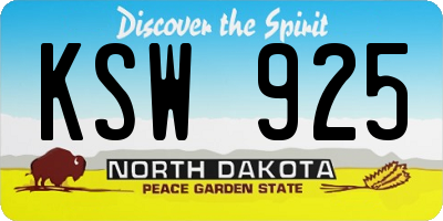 ND license plate KSW925