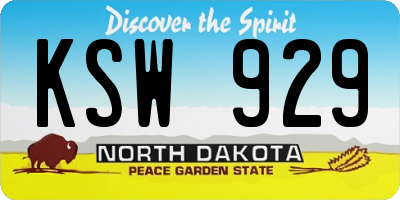 ND license plate KSW929