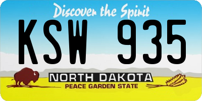 ND license plate KSW935
