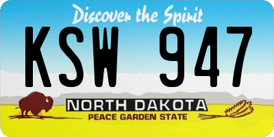 ND license plate KSW947