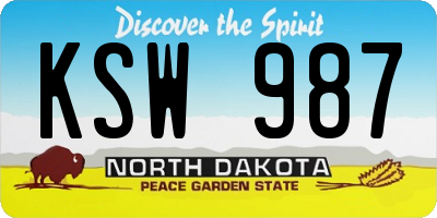 ND license plate KSW987