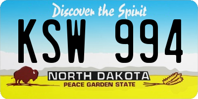 ND license plate KSW994
