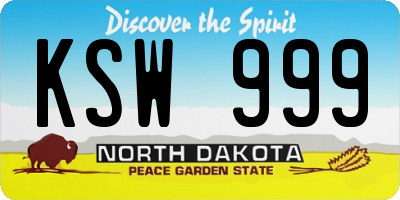 ND license plate KSW999