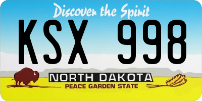 ND license plate KSX998