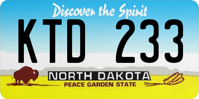 ND license plate KTD233
