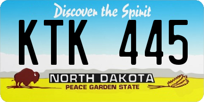 ND license plate KTK445