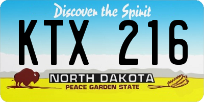 ND license plate KTX216