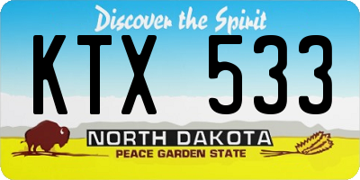 ND license plate KTX533