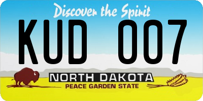 ND license plate KUD007