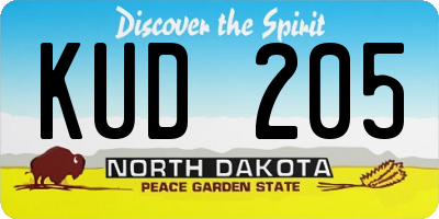 ND license plate KUD205