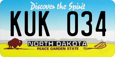 ND license plate KUK034