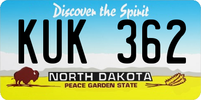 ND license plate KUK362