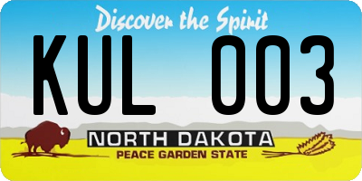 ND license plate KUL003