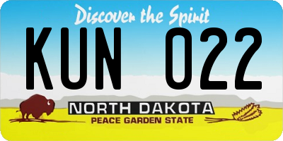 ND license plate KUN022