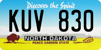ND license plate KUV830