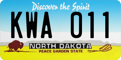 ND license plate KWA011