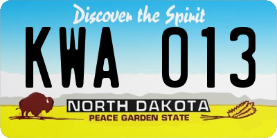 ND license plate KWA013