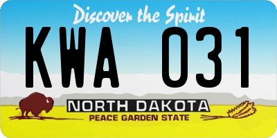 ND license plate KWA031