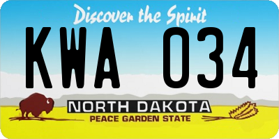 ND license plate KWA034