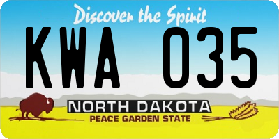 ND license plate KWA035