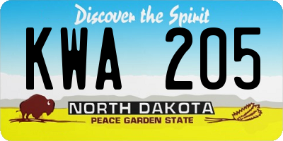 ND license plate KWA205