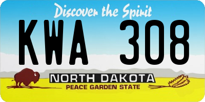 ND license plate KWA308
