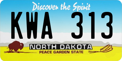 ND license plate KWA313