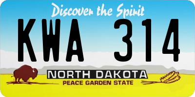 ND license plate KWA314