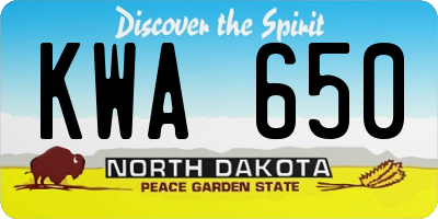 ND license plate KWA650