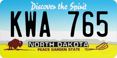 ND license plate KWA765