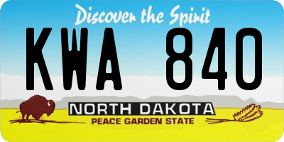 ND license plate KWA840