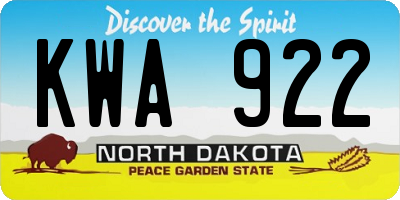 ND license plate KWA922