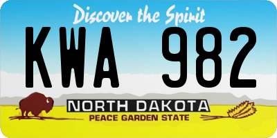 ND license plate KWA982