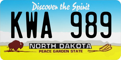 ND license plate KWA989