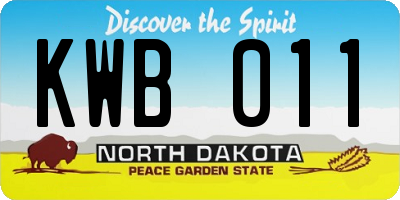 ND license plate KWB011