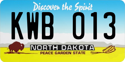 ND license plate KWB013