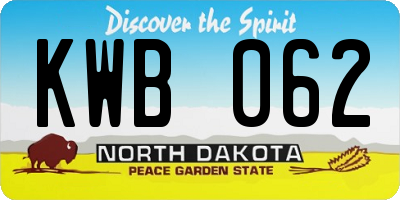 ND license plate KWB062